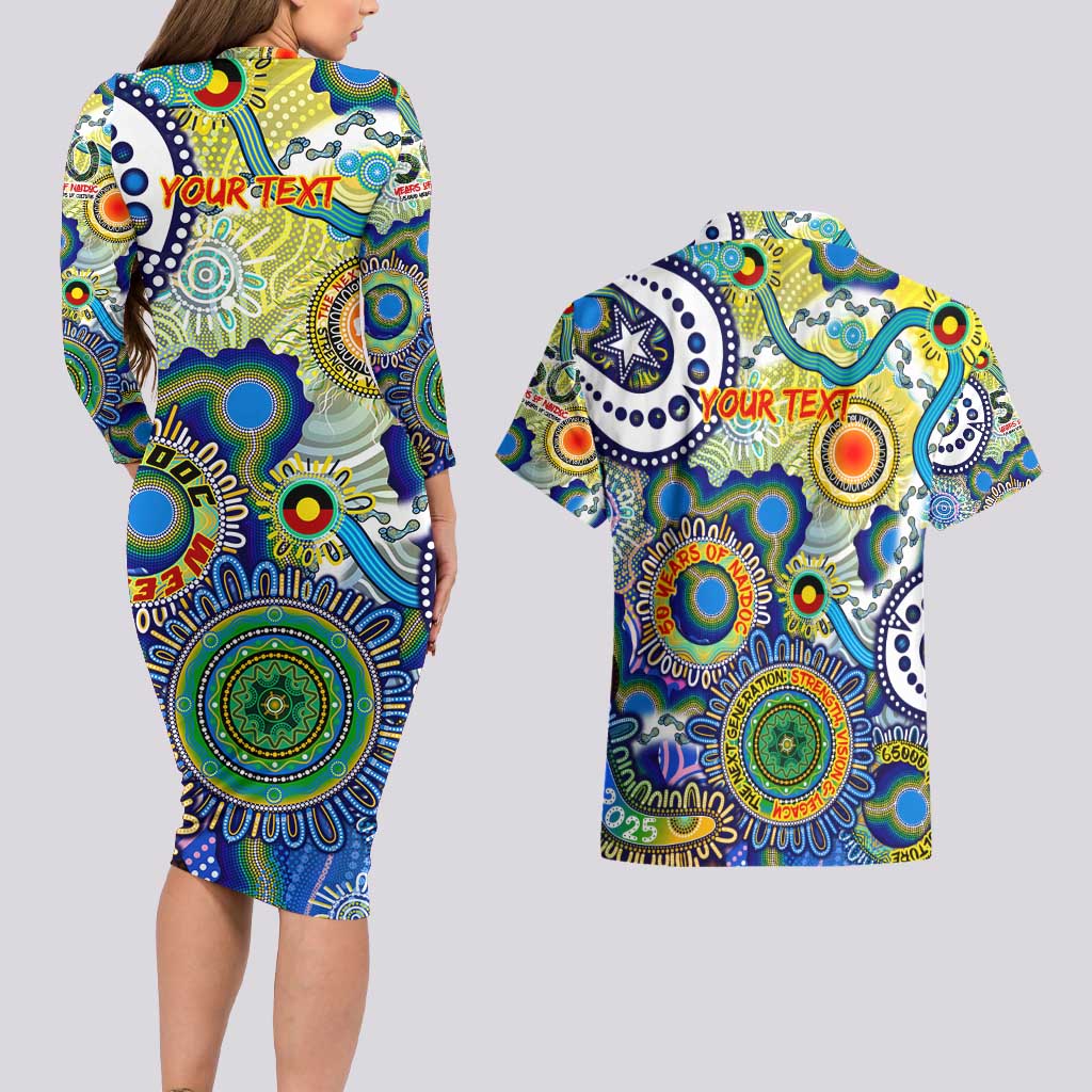 Personalised Naidoc Week 2025 Echo Australia Couples Matching Long Sleeve Bodycon Dress and Hawaiian Shirt Aboriginal Dots Painting Dhari Mask
