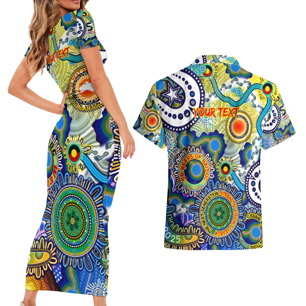 Personalised Naidoc Week 2025 Echo Australia Couples Matching Short Sleeve Bodycon Dress and Hawaiian Shirt Aboriginal Dots Painting Dhari Mask