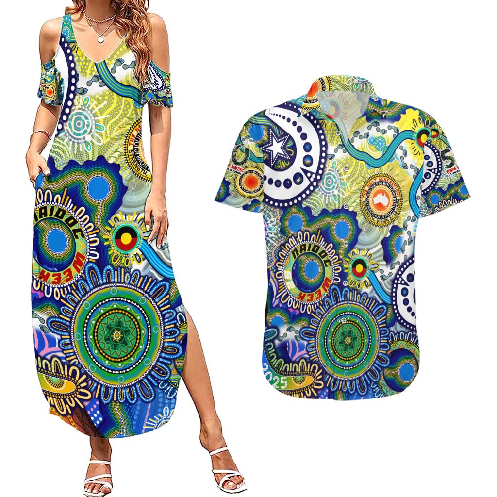 Personalised Naidoc Week 2025 Echo Australia Couples Matching Summer Maxi Dress and Hawaiian Shirt Aboriginal Dots Painting Dhari Mask