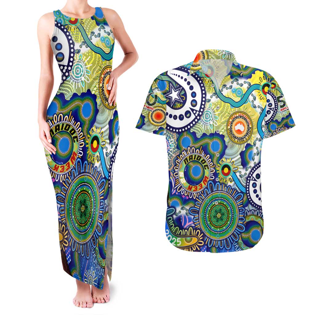 Personalised Naidoc Week 2025 Echo Australia Couples Matching Tank Maxi Dress and Hawaiian Shirt Aboriginal Dots Painting Dhari Mask