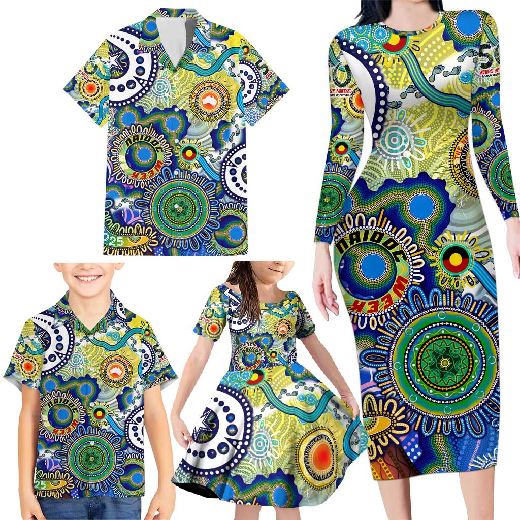 Personalised Naidoc Week 2025 Echo Australia Family Matching Long Sleeve Bodycon Dress and Hawaiian Shirt Aboriginal Dots Painting Dhari Mask