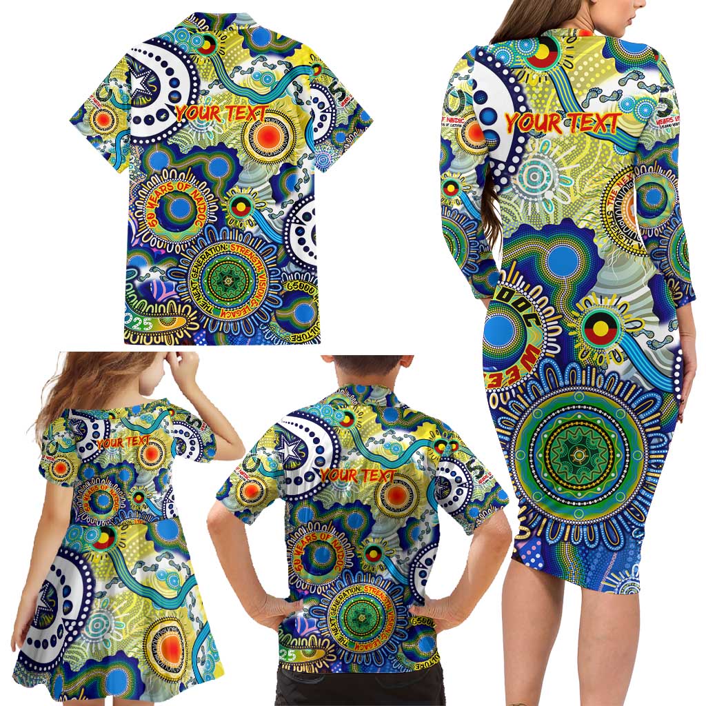 Personalised Naidoc Week 2025 Echo Australia Family Matching Long Sleeve Bodycon Dress and Hawaiian Shirt Aboriginal Dots Painting Dhari Mask