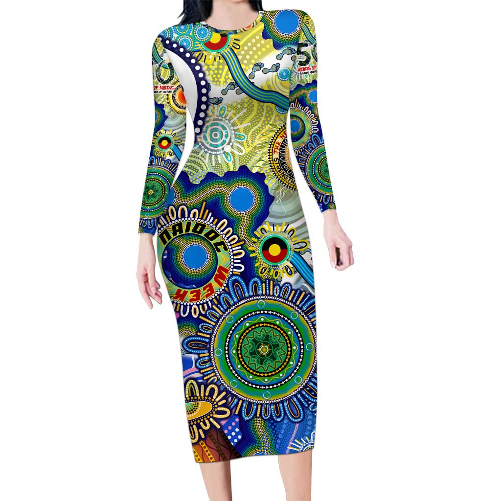 Personalised Naidoc Week 2025 Echo Australia Family Matching Long Sleeve Bodycon Dress and Hawaiian Shirt Aboriginal Dots Painting Dhari Mask
