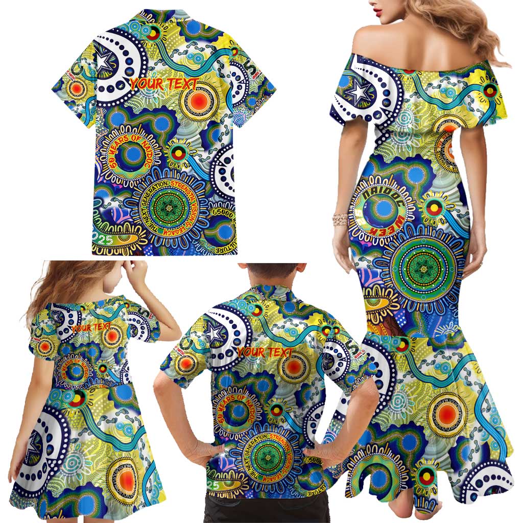 Personalised Naidoc Week 2025 Echo Australia Family Matching Mermaid Dress and Hawaiian Shirt Aboriginal Dots Painting Dhari Mask