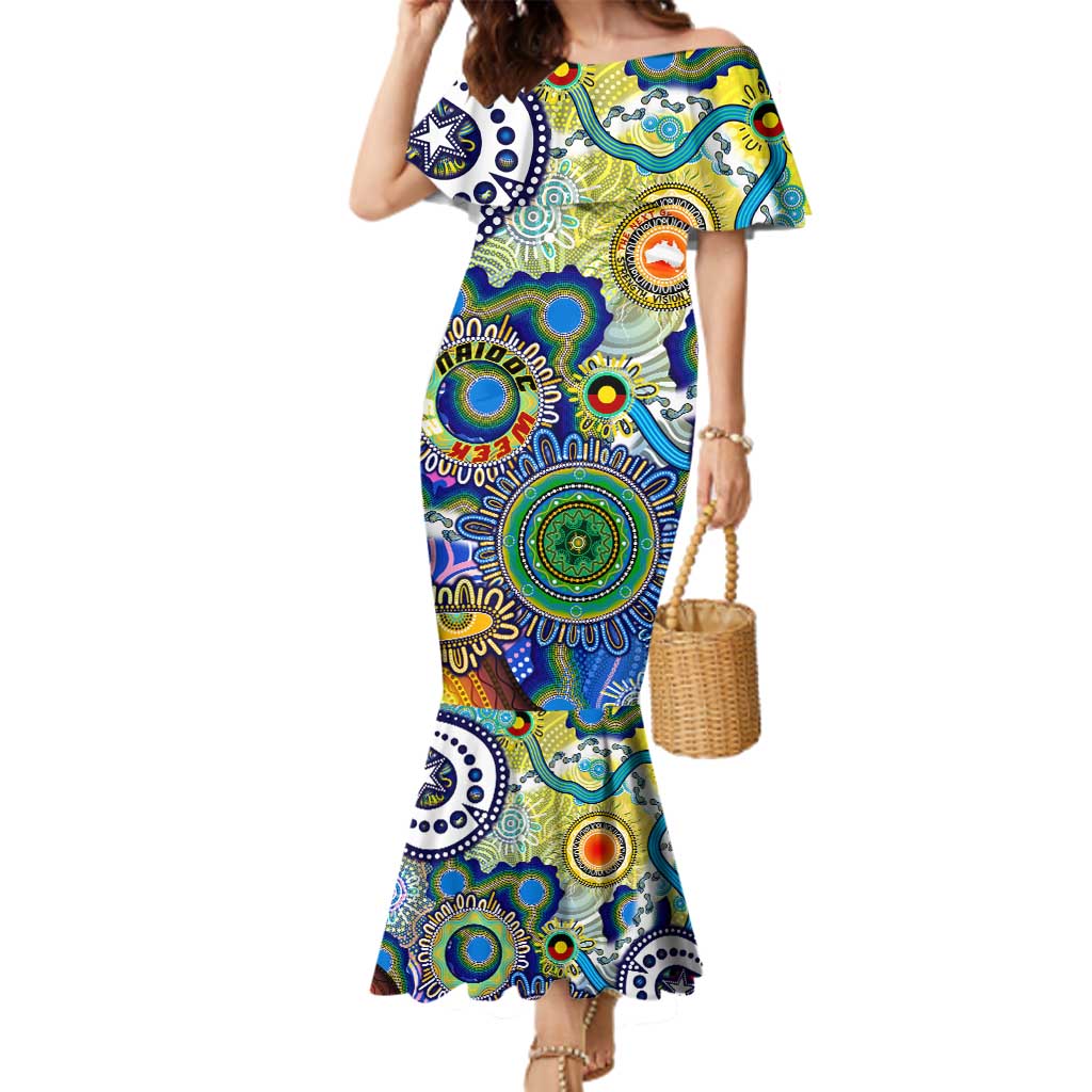 Personalised Naidoc Week 2025 Echo Australia Family Matching Mermaid Dress and Hawaiian Shirt Aboriginal Dots Painting Dhari Mask