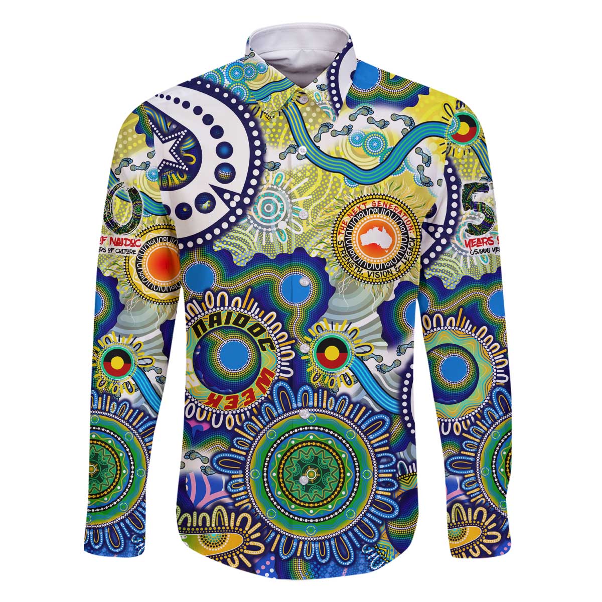 Personalised Naidoc Week 2025 Echo Australia Family Matching Off The Shoulder Long Sleeve Dress and Hawaiian Shirt Aboriginal Dots Painting Dhari Mask