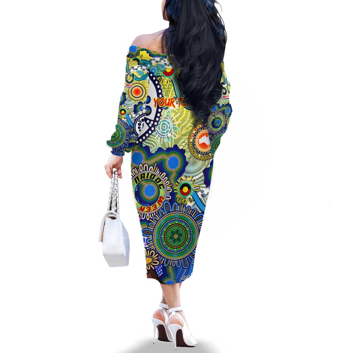 Personalised Naidoc Week 2025 Echo Australia Family Matching Off The Shoulder Long Sleeve Dress and Hawaiian Shirt Aboriginal Dots Painting Dhari Mask