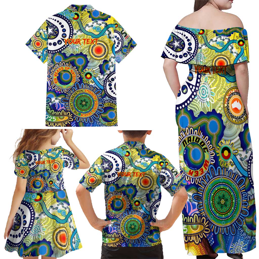 Personalised Naidoc Week 2025 Echo Australia Family Matching Off Shoulder Maxi Dress and Hawaiian Shirt Aboriginal Dots Painting Dhari Mask