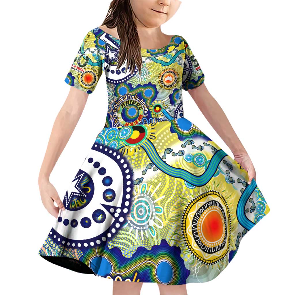 Personalised Naidoc Week 2025 Echo Australia Family Matching Off Shoulder Short Dress and Hawaiian Shirt Aboriginal Dots Painting Dhari Mask