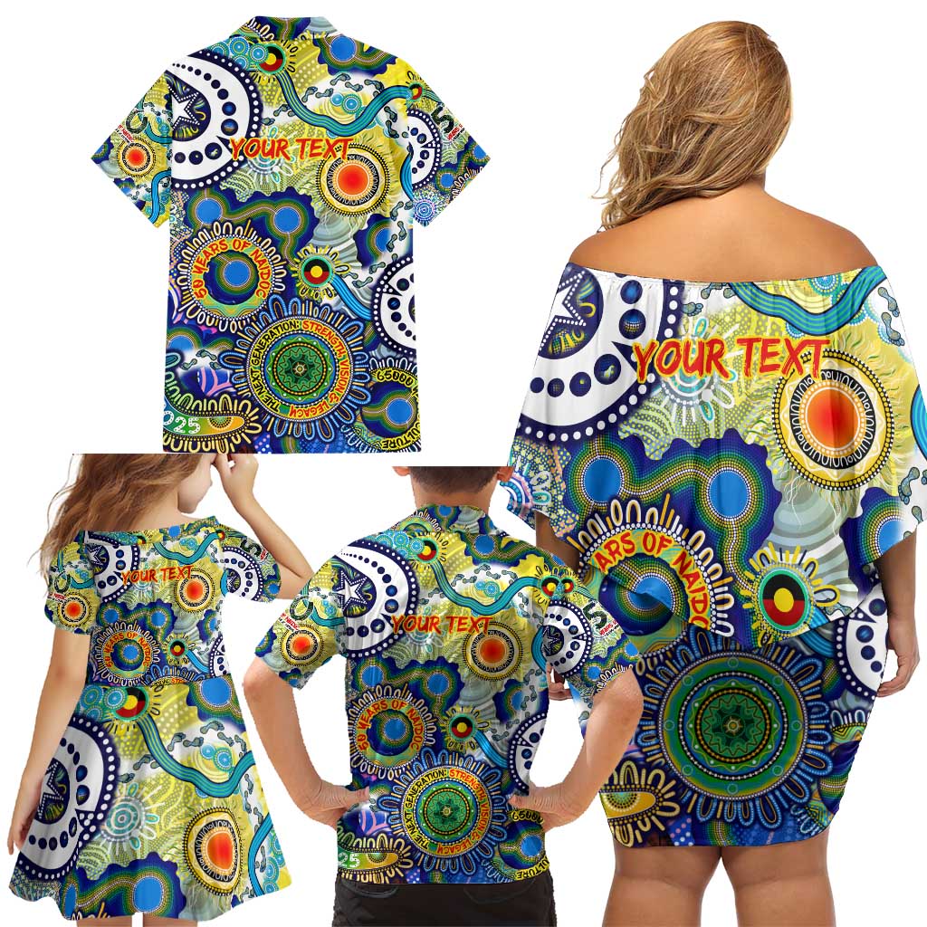 Personalised Naidoc Week 2025 Echo Australia Family Matching Off Shoulder Short Dress and Hawaiian Shirt Aboriginal Dots Painting Dhari Mask