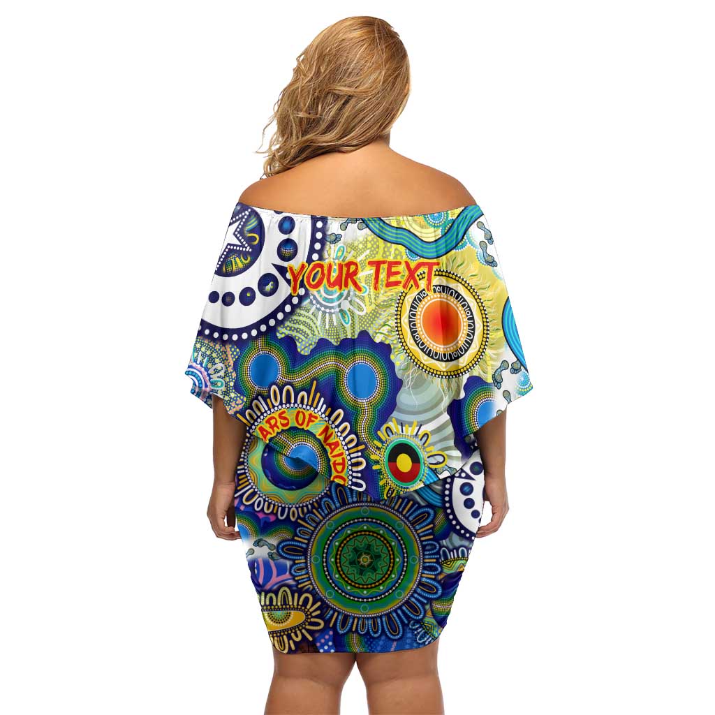 Personalised Naidoc Week 2025 Echo Australia Family Matching Off Shoulder Short Dress and Hawaiian Shirt Aboriginal Dots Painting Dhari Mask