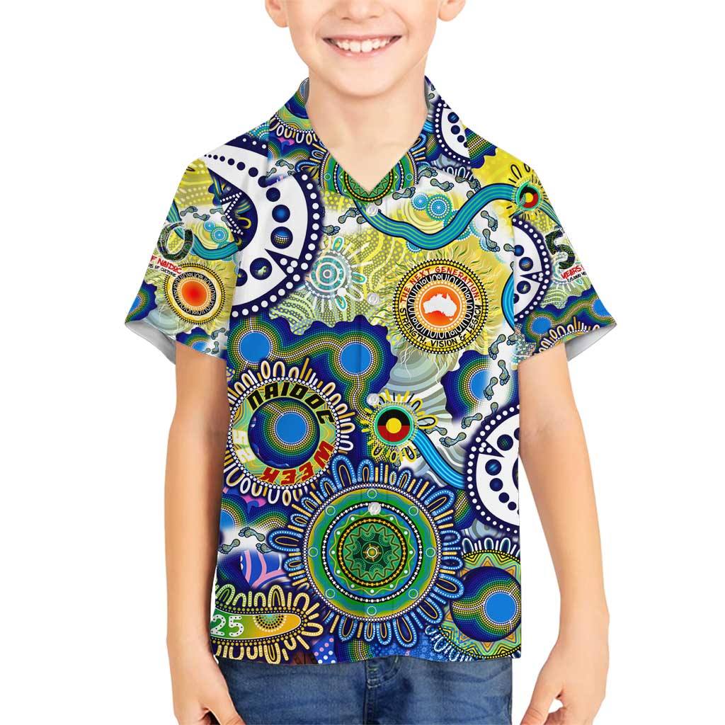 Personalised Naidoc Week 2025 Echo Australia Family Matching Off Shoulder Short Dress and Hawaiian Shirt Aboriginal Dots Painting Dhari Mask