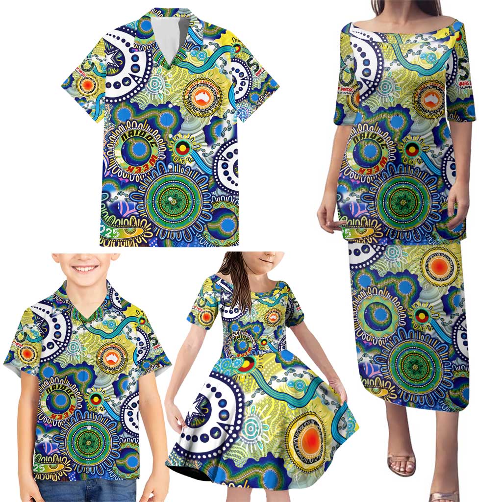 Personalised Naidoc Week 2025 Echo Australia Family Matching Puletasi and Hawaiian Shirt Aboriginal Dots Painting Dhari Mask