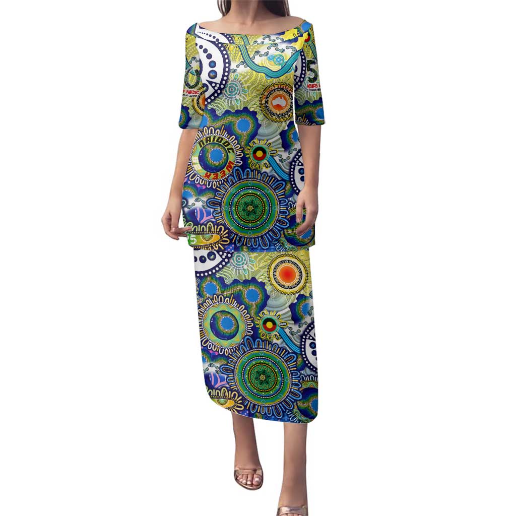 Personalised Naidoc Week 2025 Echo Australia Family Matching Puletasi and Hawaiian Shirt Aboriginal Dots Painting Dhari Mask