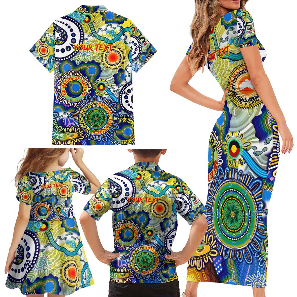 Personalised Naidoc Week 2025 Echo Australia Family Matching Short Sleeve Bodycon Dress and Hawaiian Shirt Aboriginal Dots Painting Dhari Mask