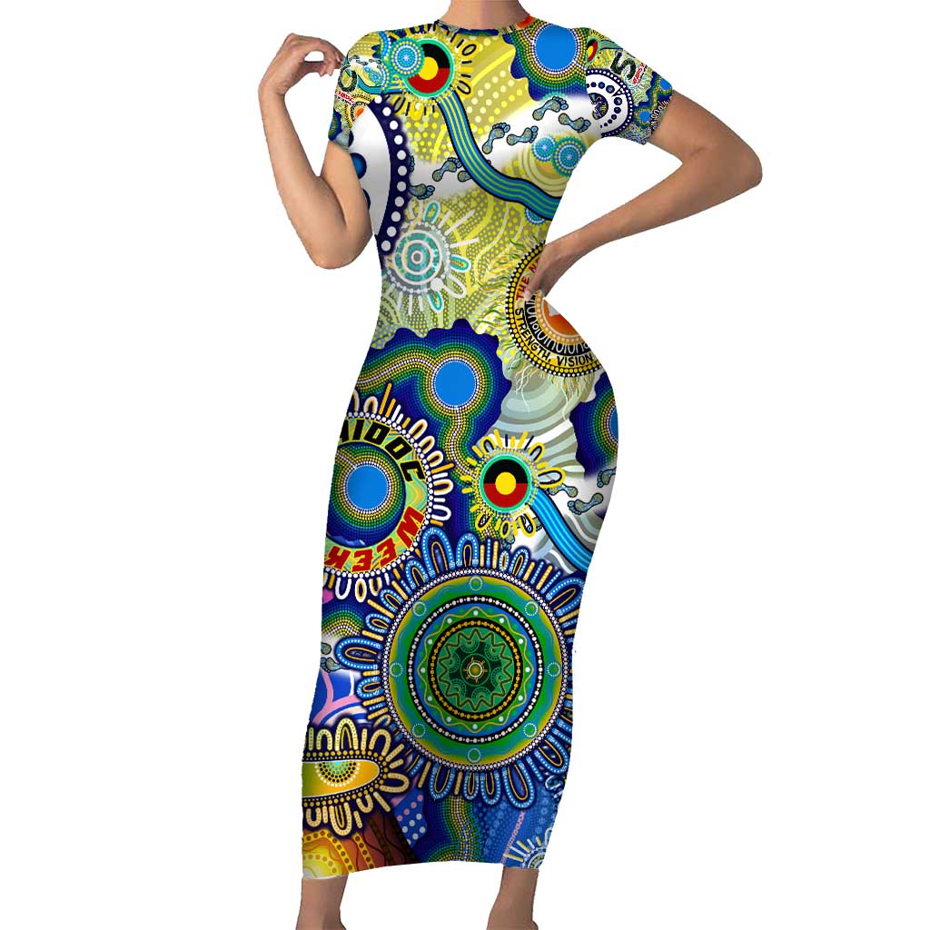 Personalised Naidoc Week 2025 Echo Australia Family Matching Short Sleeve Bodycon Dress and Hawaiian Shirt Aboriginal Dots Painting Dhari Mask