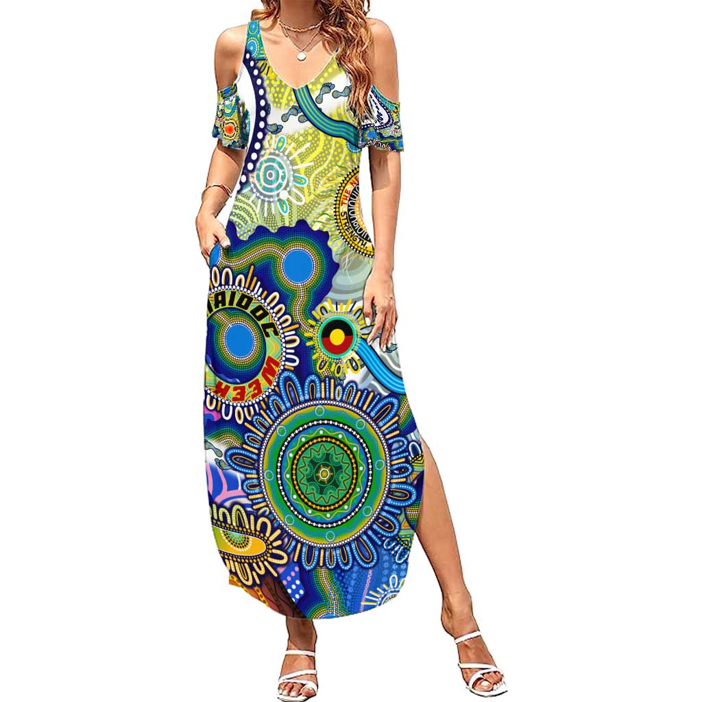 Personalised Naidoc Week 2025 Echo Australia Family Matching Summer Maxi Dress and Hawaiian Shirt Aboriginal Dots Painting Dhari Mask