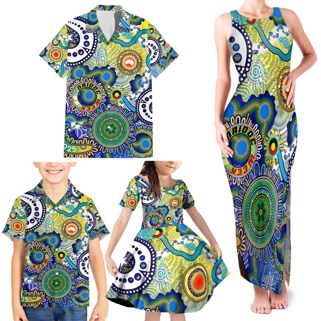 Personalised Naidoc Week 2025 Echo Australia Family Matching Tank Maxi Dress and Hawaiian Shirt Aboriginal Dots Painting Dhari Mask