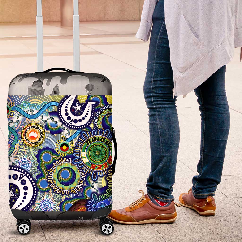 Naidoc Week 2025 Echo Australia Luggage Cover Aboriginal Dots Painting Dhari Mask