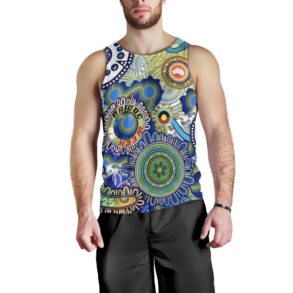 Personalised Naidoc Week 2025 Echo Australia Men Tank Top Aboriginal Dots Painting Dhari Mask