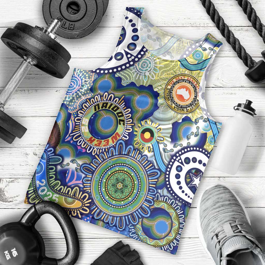 Personalised Naidoc Week 2025 Echo Australia Men Tank Top Aboriginal Dots Painting Dhari Mask
