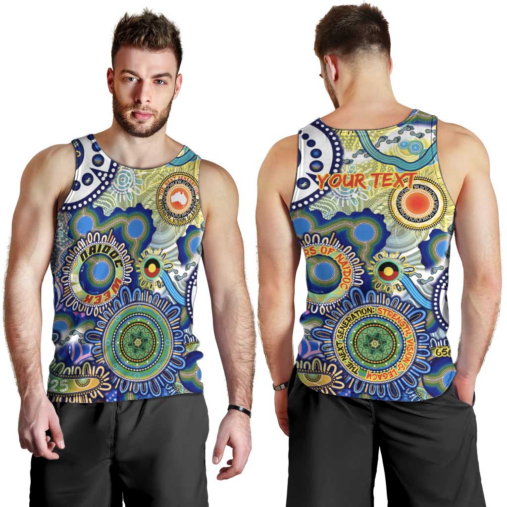 Personalised Naidoc Week 2025 Echo Australia Men Tank Top Aboriginal Dots Painting Dhari Mask