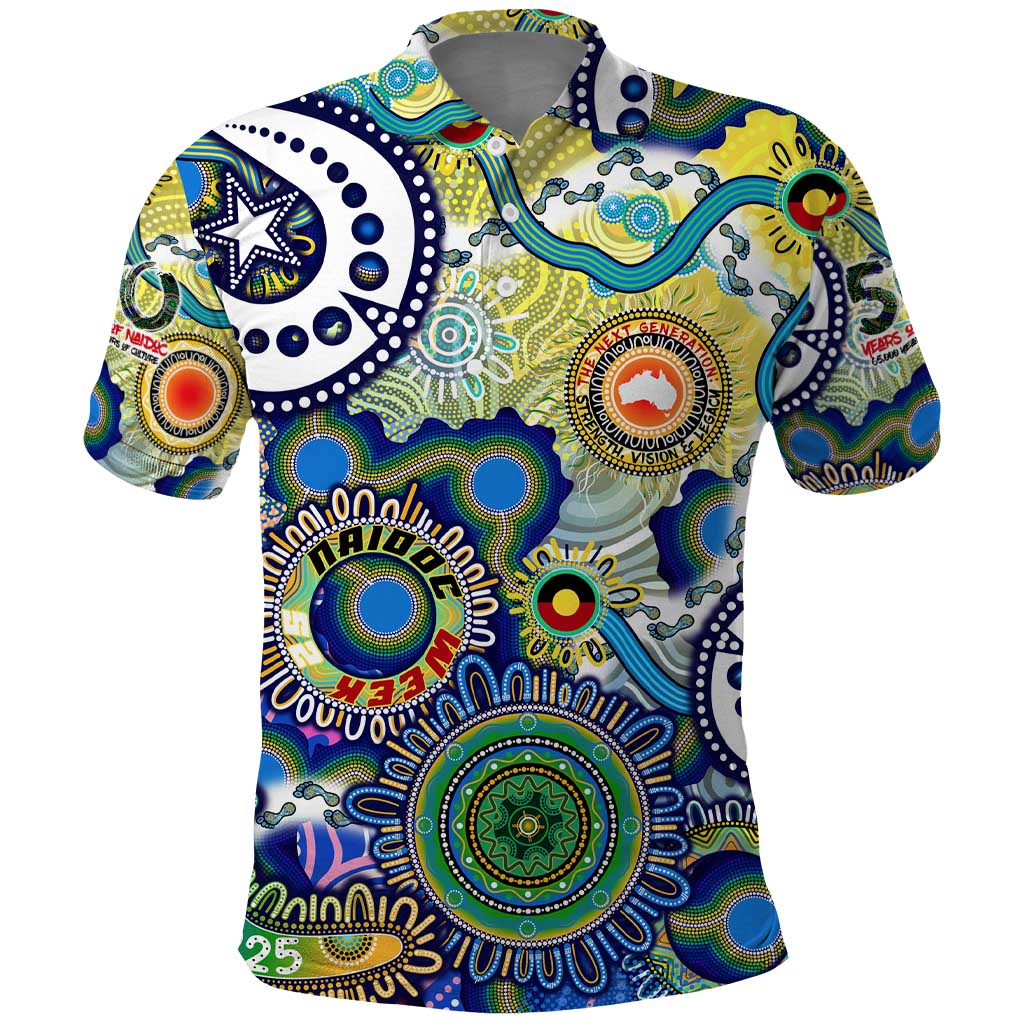 Personalised Naidoc Week 2025 Echo Australia Polo Shirt Aboriginal Dots Painting Dhari Mask
