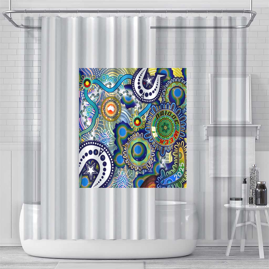 Naidoc Week 2025 Echo Australia Shower Curtain Aboriginal Dots Painting Dhari Mask