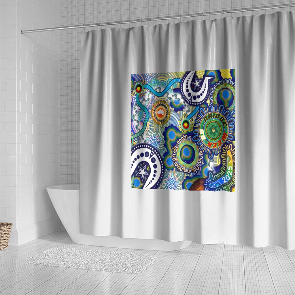 Naidoc Week 2025 Echo Australia Shower Curtain Aboriginal Dots Painting Dhari Mask