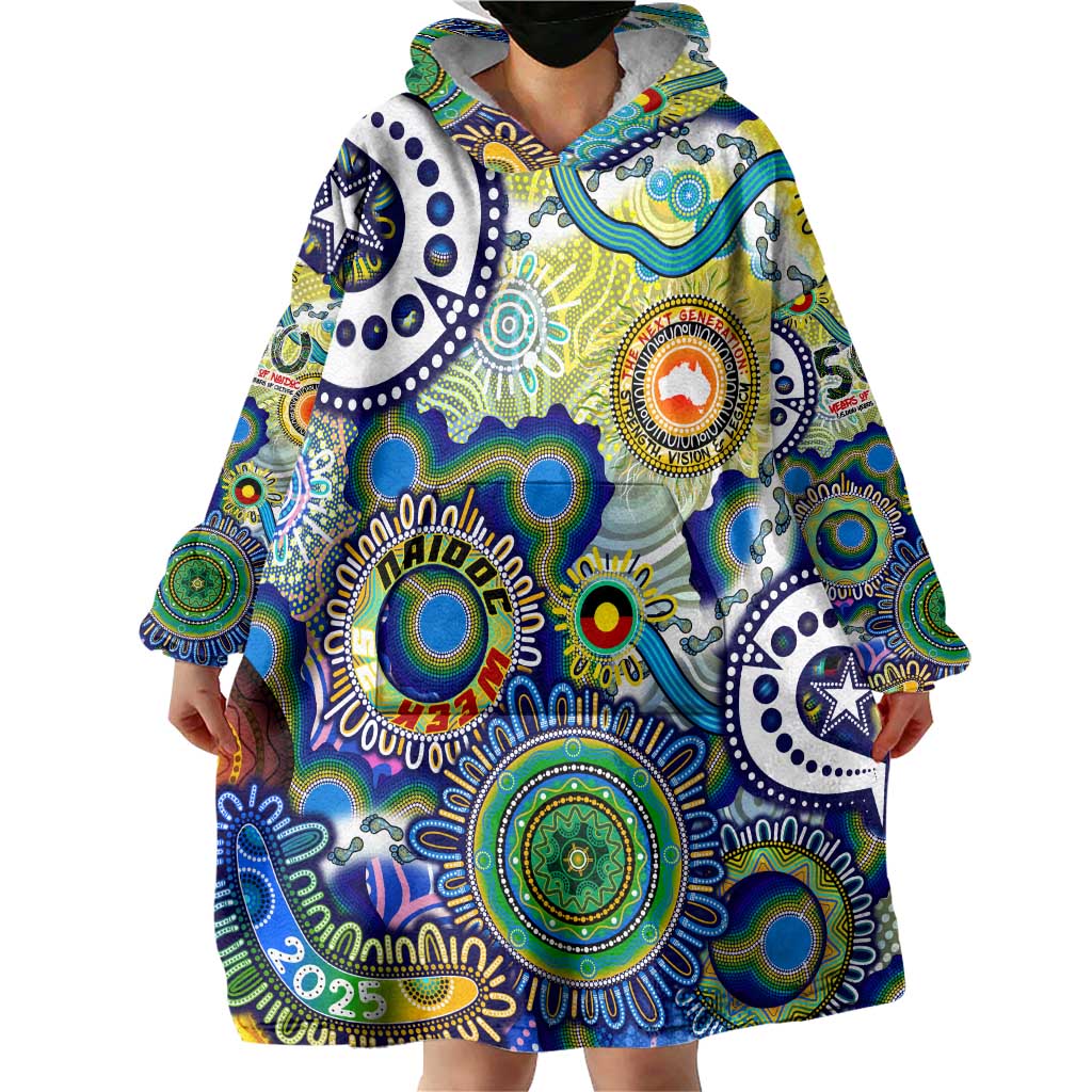 Personalised Naidoc Week 2025 Echo Australia Wearable Blanket Hoodie Aboriginal Dots Painting Dhari Mask