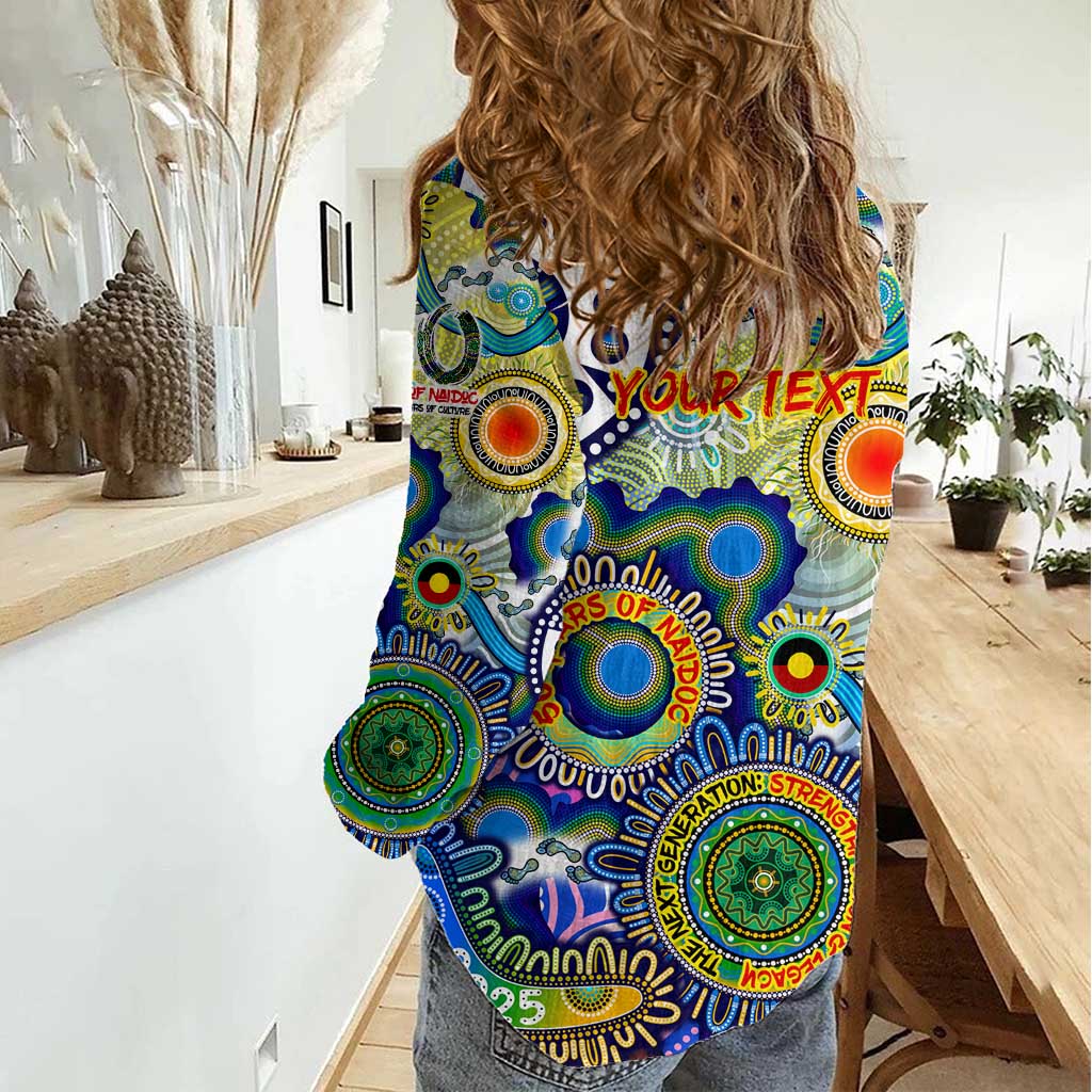 Personalised Naidoc Week 2025 Echo Australia Women Casual Shirt Aboriginal Dots Painting Dhari Mask