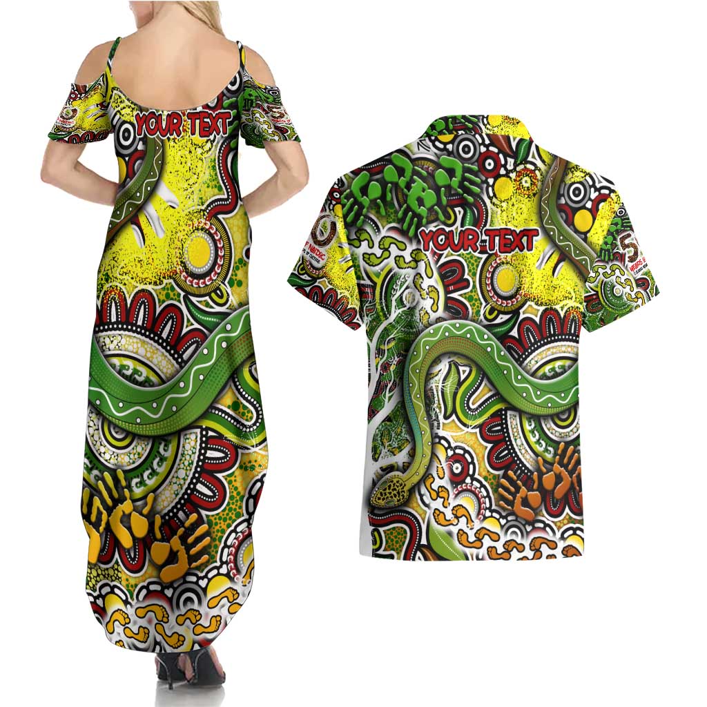 Personalised Indigenous Naidoc Week 2025 Couples Matching Summer Maxi Dress and Hawaiian Shirt Aboriginal Snake Handprints Footprints