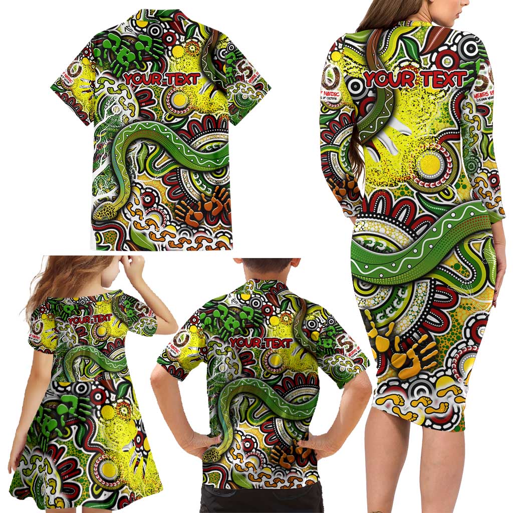Personalised Indigenous Naidoc Week 2025 Family Matching Long Sleeve Bodycon Dress and Hawaiian Shirt Aboriginal Snake Handprints Footprints