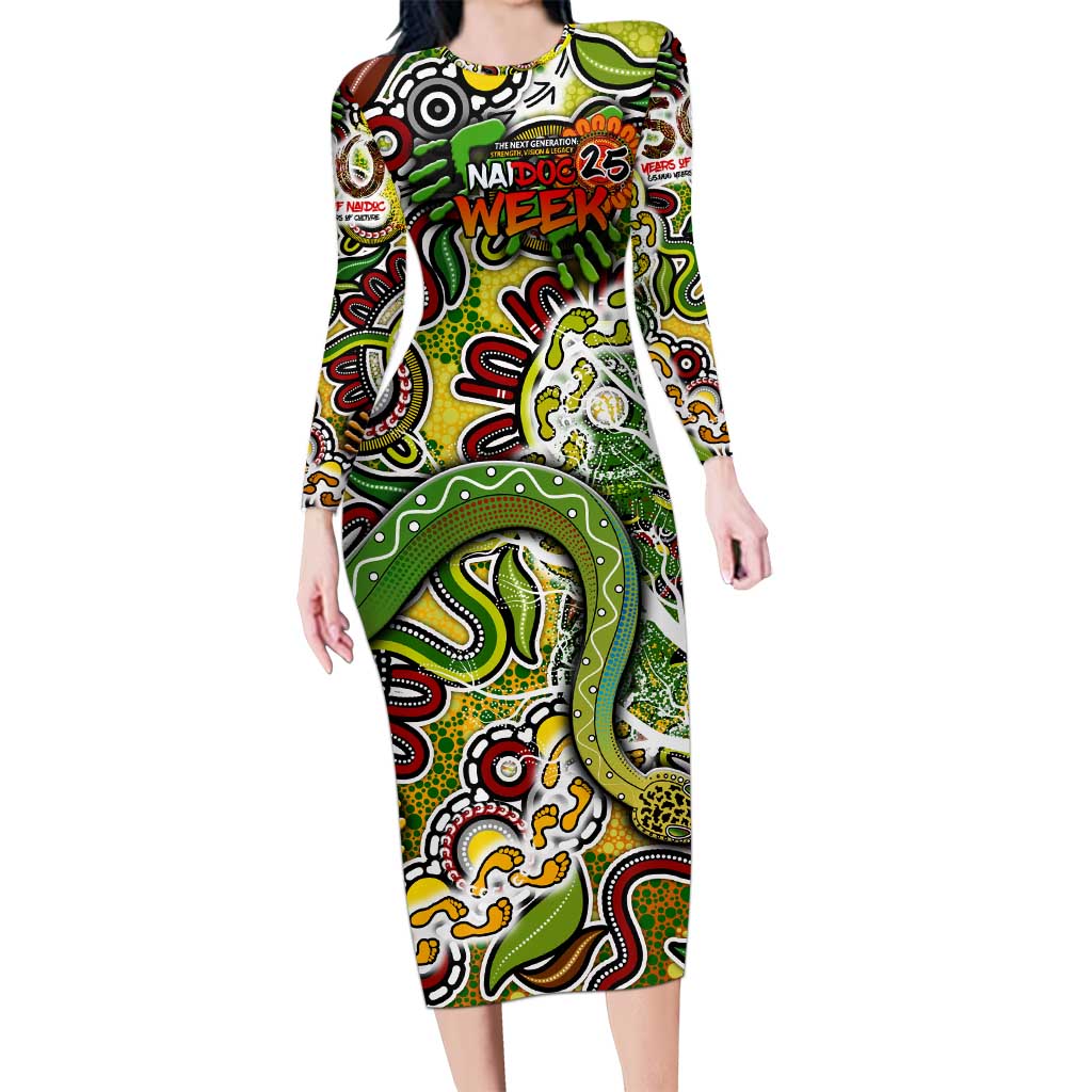 Personalised Indigenous Naidoc Week 2025 Family Matching Long Sleeve Bodycon Dress and Hawaiian Shirt Aboriginal Snake Handprints Footprints