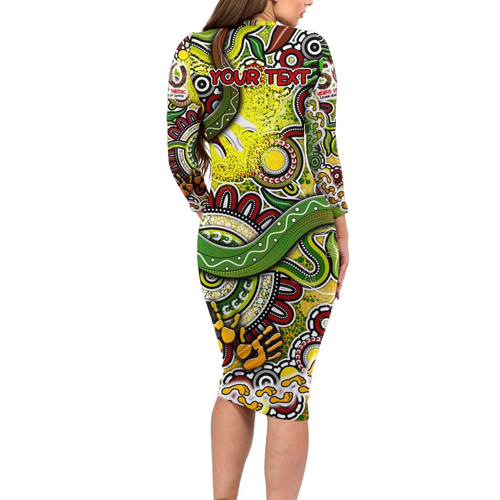 Personalised Indigenous Naidoc Week 2025 Family Matching Long Sleeve Bodycon Dress and Hawaiian Shirt Aboriginal Snake Handprints Footprints