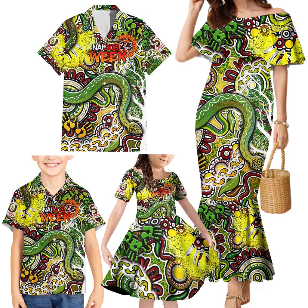 Personalised Indigenous Naidoc Week 2025 Family Matching Mermaid Dress and Hawaiian Shirt Aboriginal Snake Handprints Footprints