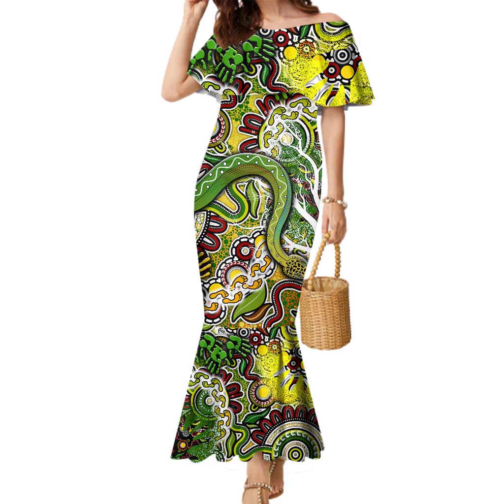 Personalised Indigenous Naidoc Week 2025 Family Matching Mermaid Dress and Hawaiian Shirt Aboriginal Snake Handprints Footprints