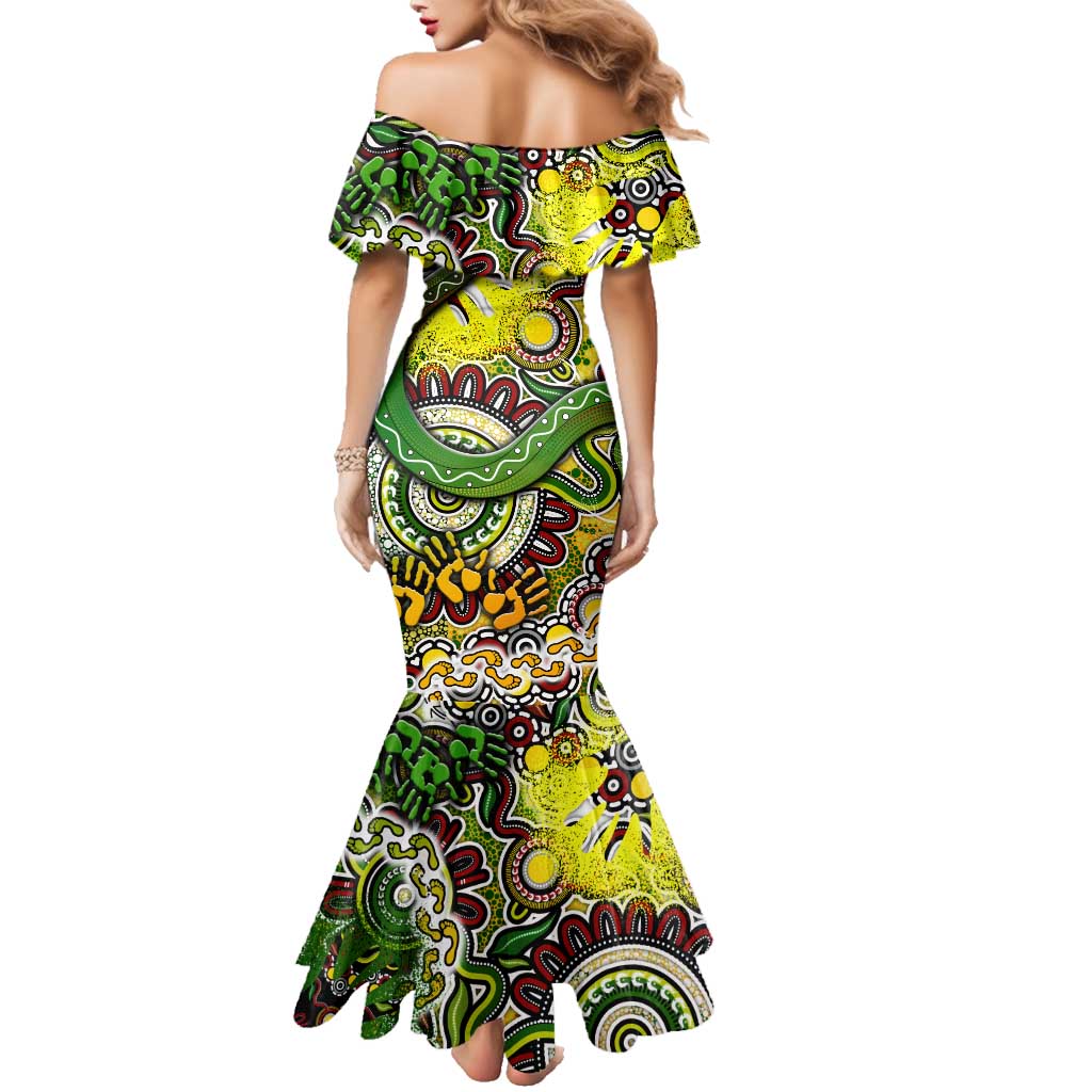 Personalised Indigenous Naidoc Week 2025 Family Matching Mermaid Dress and Hawaiian Shirt Aboriginal Snake Handprints Footprints