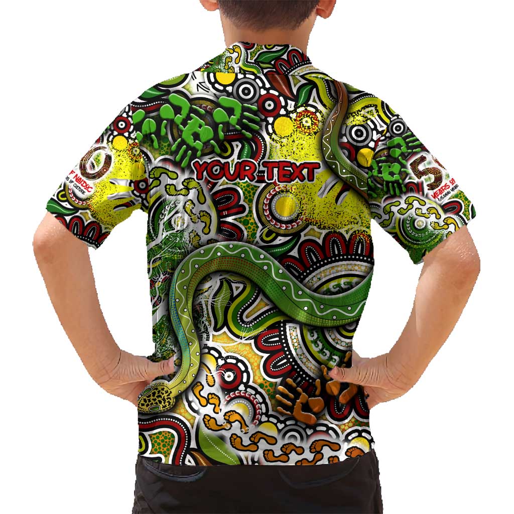 Personalised Indigenous Naidoc Week 2025 Family Matching Off Shoulder Short Dress and Hawaiian Shirt Aboriginal Snake Handprints Footprints