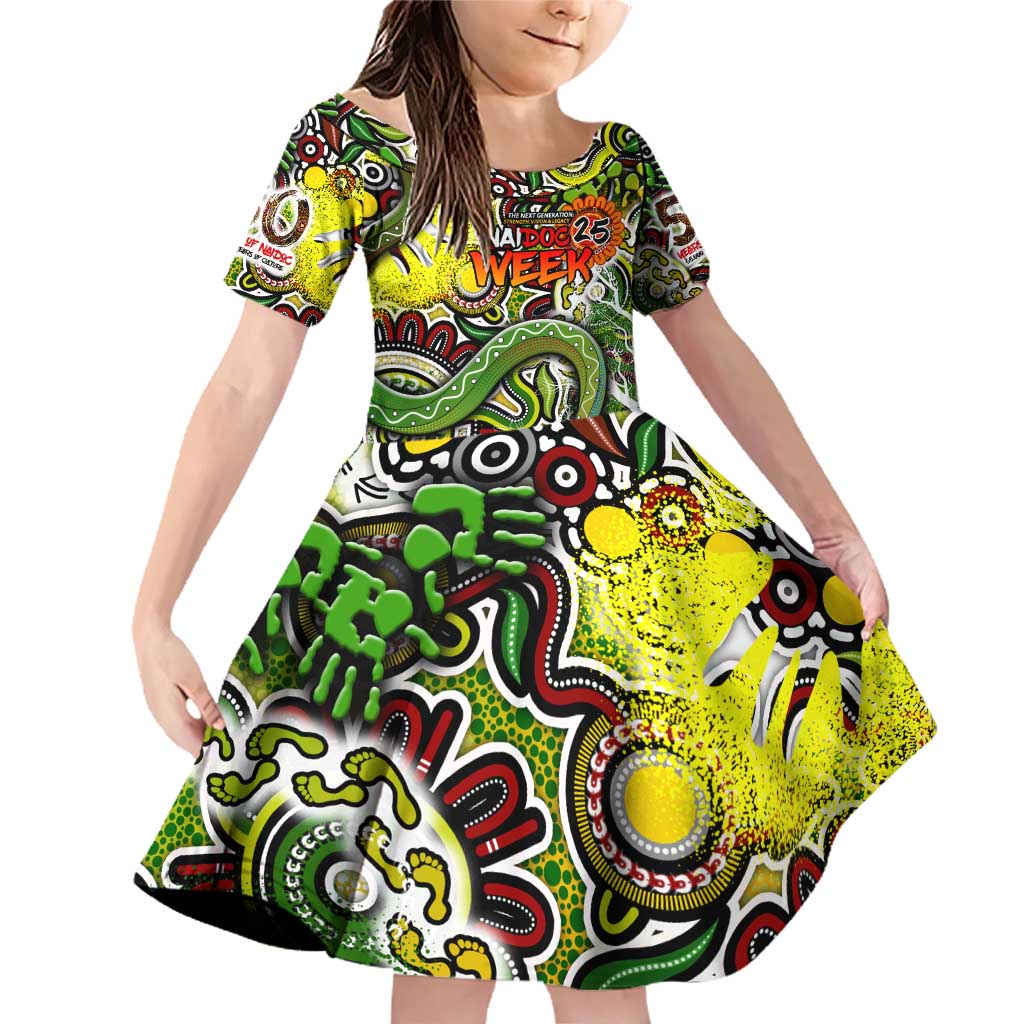 Personalised Indigenous Naidoc Week 2025 Family Matching Off Shoulder Short Dress and Hawaiian Shirt Aboriginal Snake Handprints Footprints
