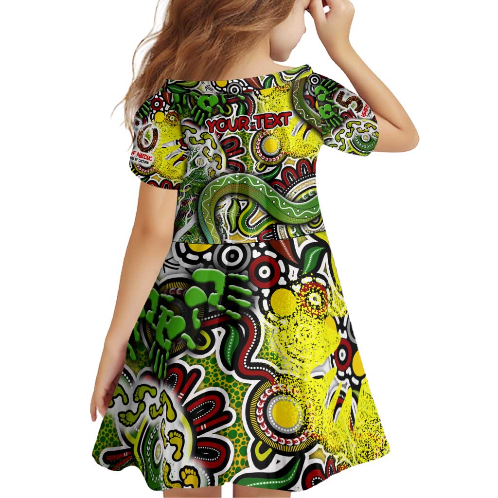 Personalised Indigenous Naidoc Week 2025 Family Matching Off Shoulder Short Dress and Hawaiian Shirt Aboriginal Snake Handprints Footprints