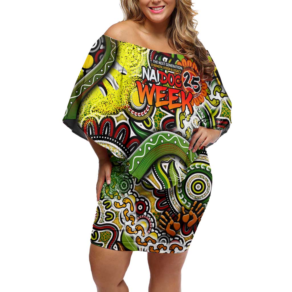 Personalised Indigenous Naidoc Week 2025 Family Matching Off Shoulder Short Dress and Hawaiian Shirt Aboriginal Snake Handprints Footprints