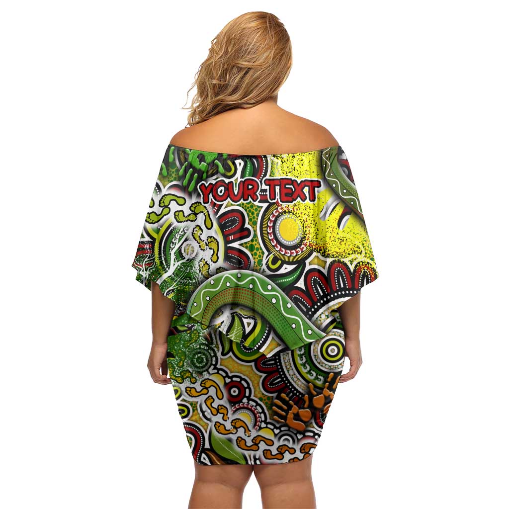Personalised Indigenous Naidoc Week 2025 Family Matching Off Shoulder Short Dress and Hawaiian Shirt Aboriginal Snake Handprints Footprints