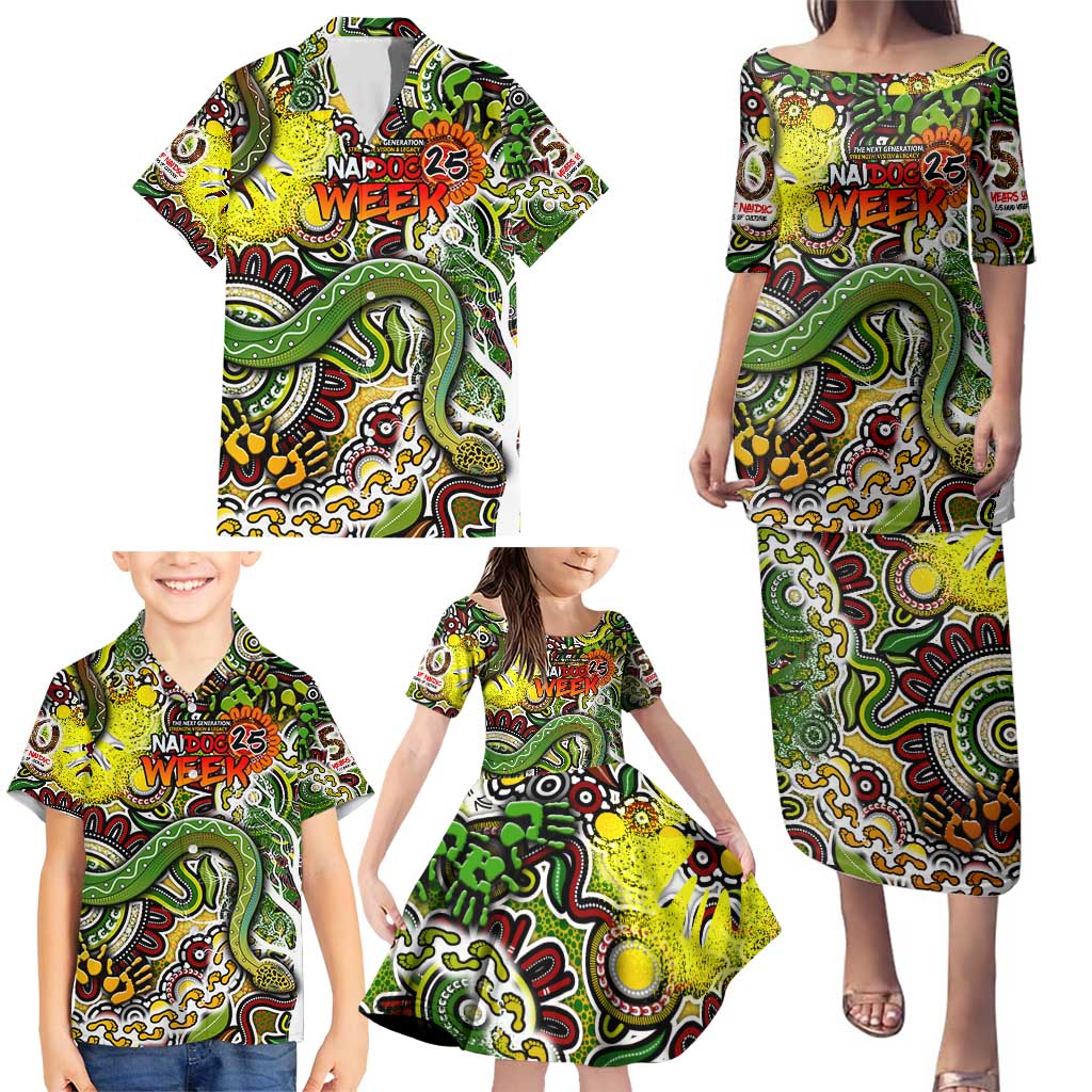 Personalised Indigenous Naidoc Week 2025 Family Matching Puletasi and Hawaiian Shirt Aboriginal Snake Handprints Footprints