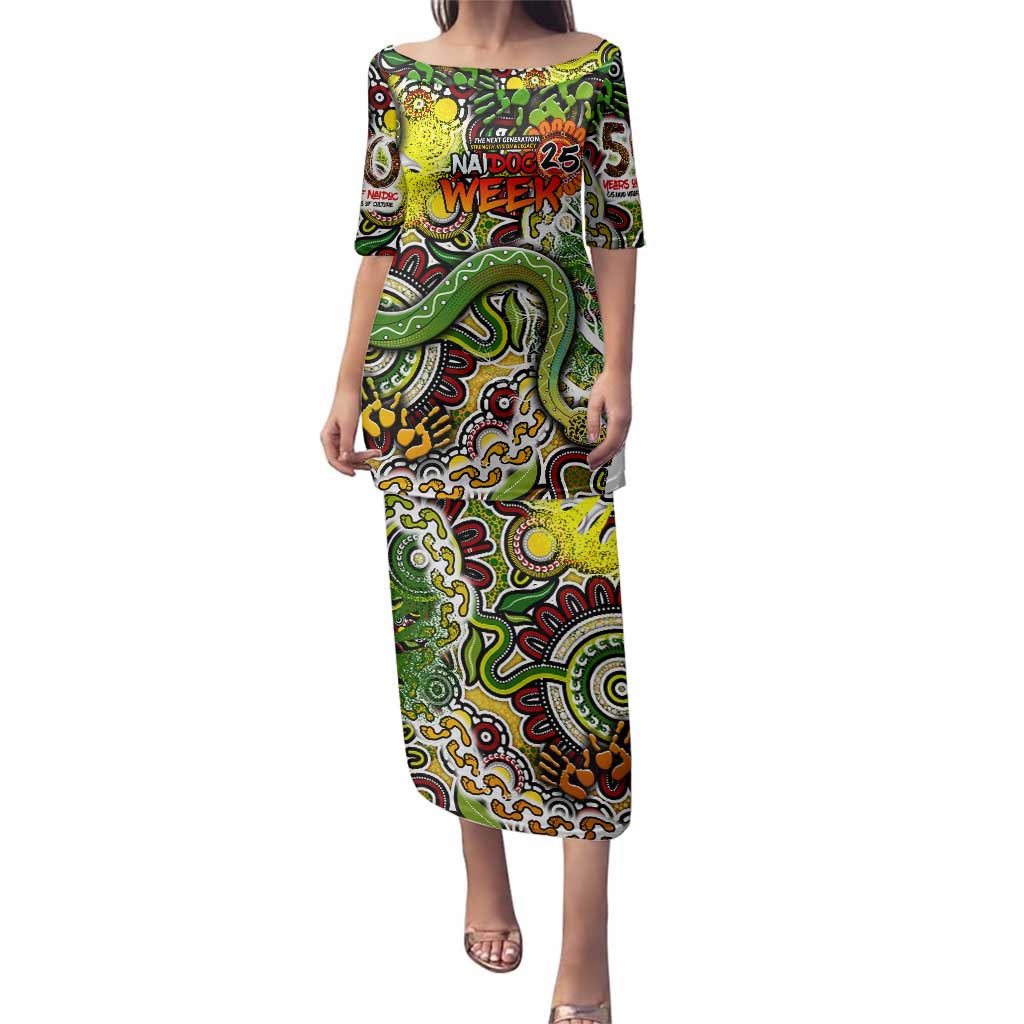 Personalised Indigenous Naidoc Week 2025 Family Matching Puletasi and Hawaiian Shirt Aboriginal Snake Handprints Footprints