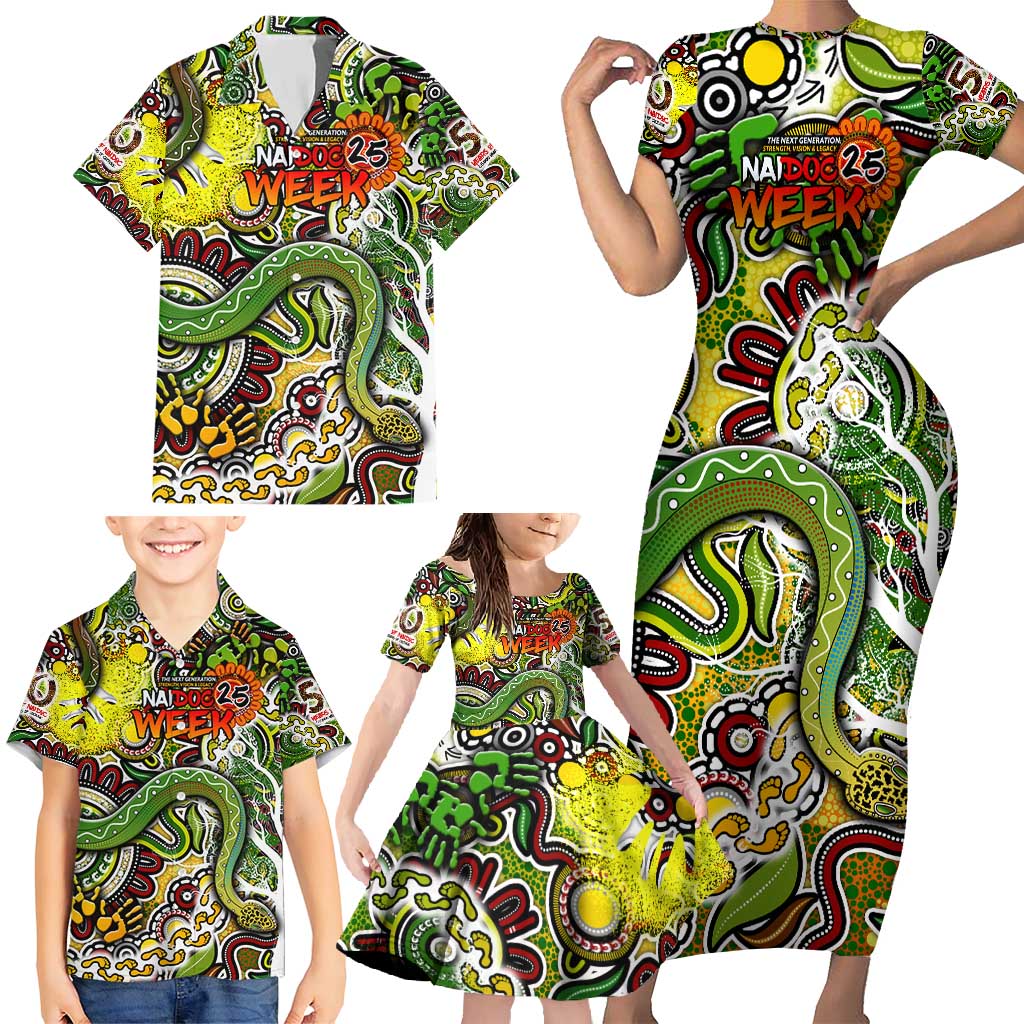 Personalised Indigenous Naidoc Week 2025 Family Matching Short Sleeve Bodycon Dress and Hawaiian Shirt Aboriginal Snake Handprints Footprints