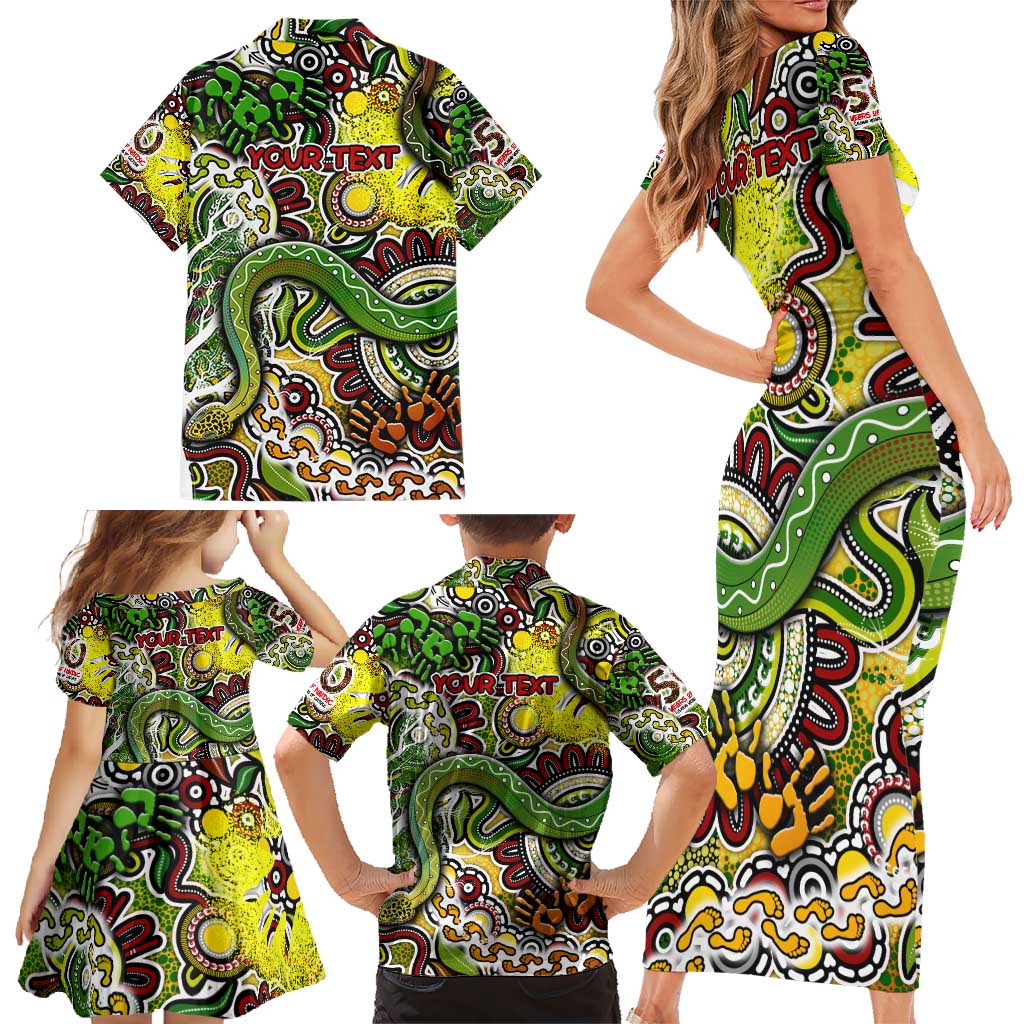 Personalised Indigenous Naidoc Week 2025 Family Matching Short Sleeve Bodycon Dress and Hawaiian Shirt Aboriginal Snake Handprints Footprints