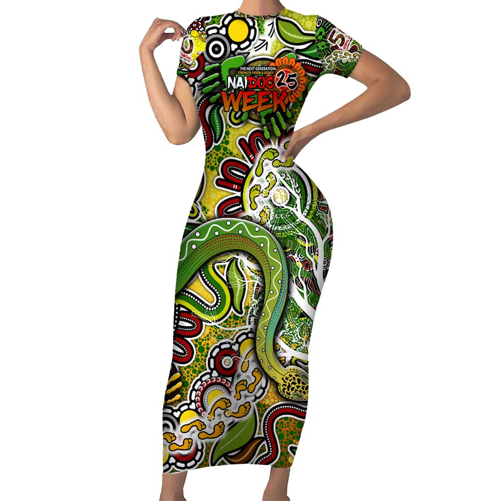 Personalised Indigenous Naidoc Week 2025 Family Matching Short Sleeve Bodycon Dress and Hawaiian Shirt Aboriginal Snake Handprints Footprints