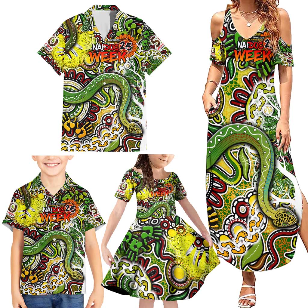 Personalised Indigenous Naidoc Week 2025 Family Matching Summer Maxi Dress and Hawaiian Shirt Aboriginal Snake Handprints Footprints