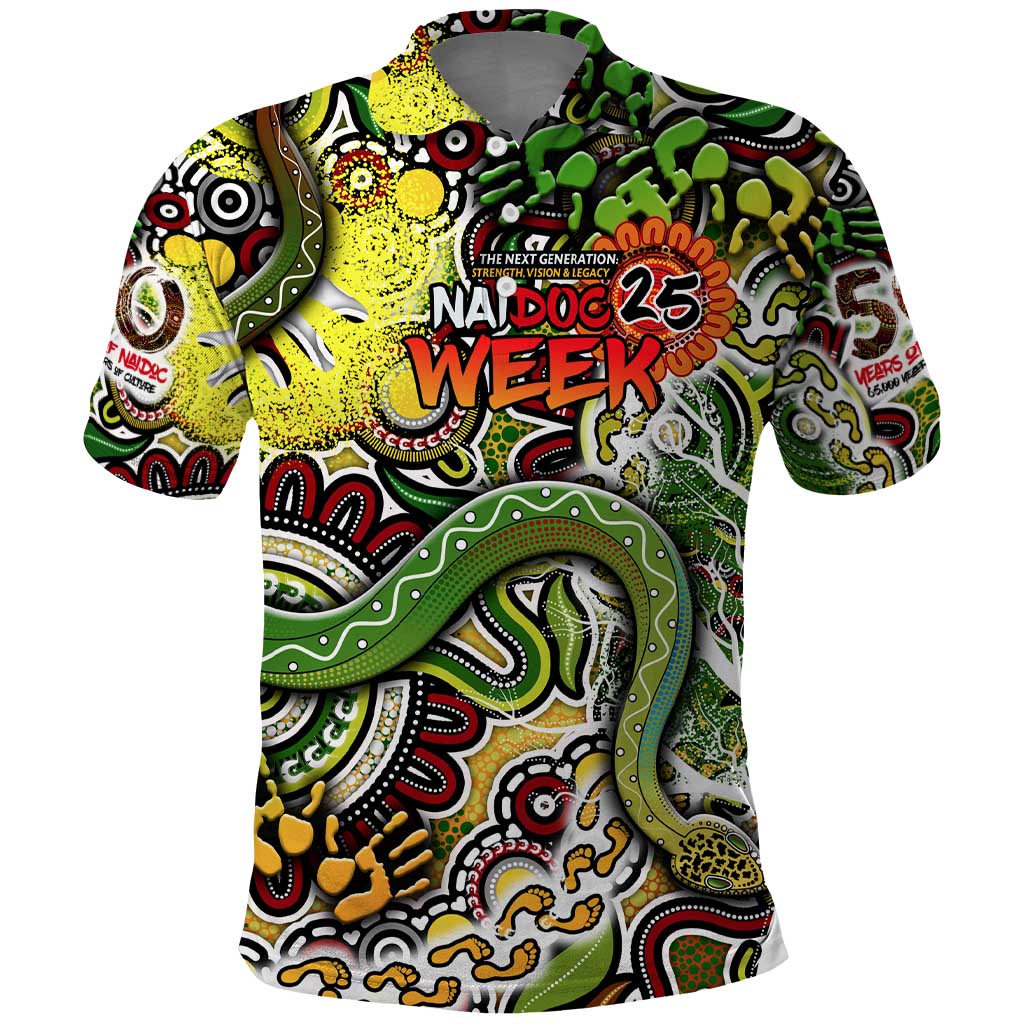 Personalised Indigenous Naidoc Week 2025 Polo Shirt Aboriginal Snake Handprints Footprints